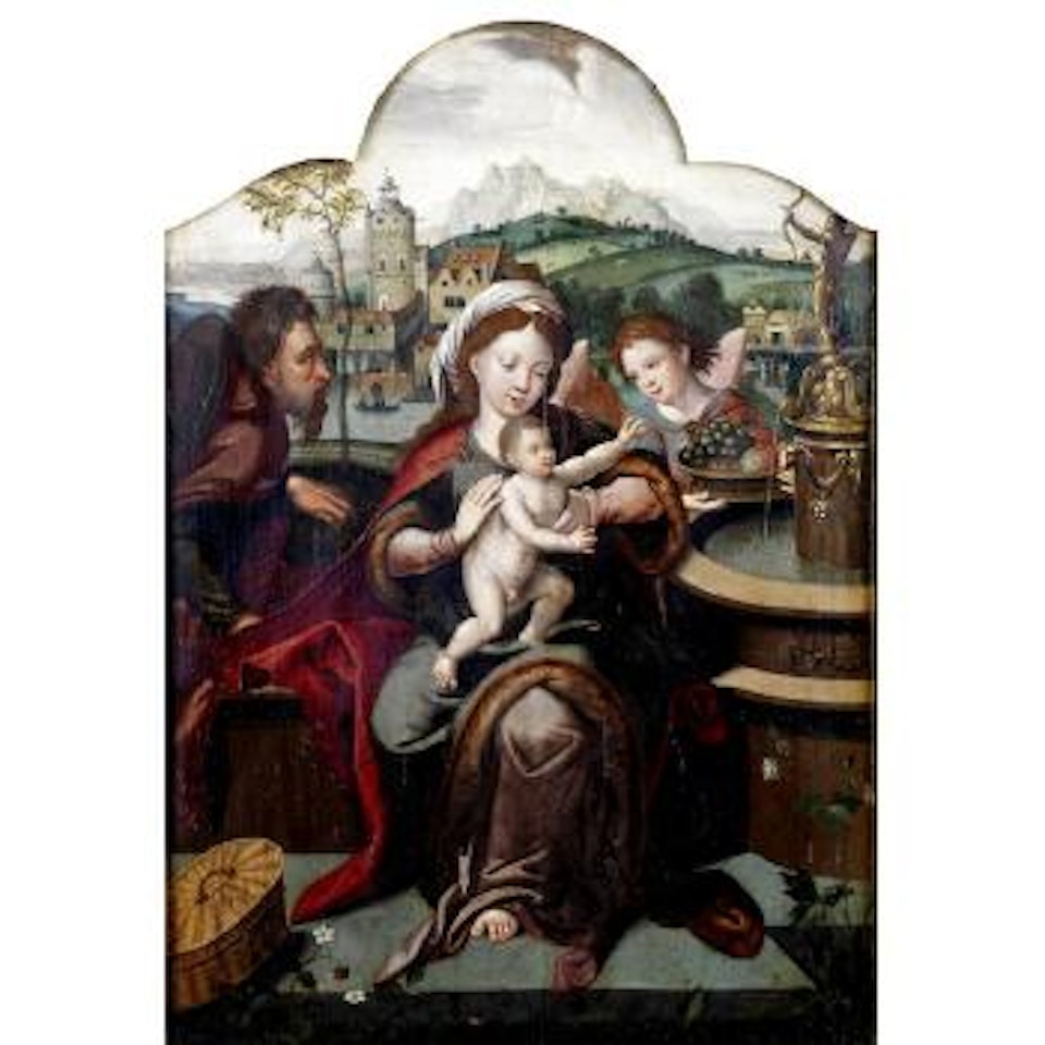 The holy family with an angel by Attributed to Pieter Coecke van Aelst I