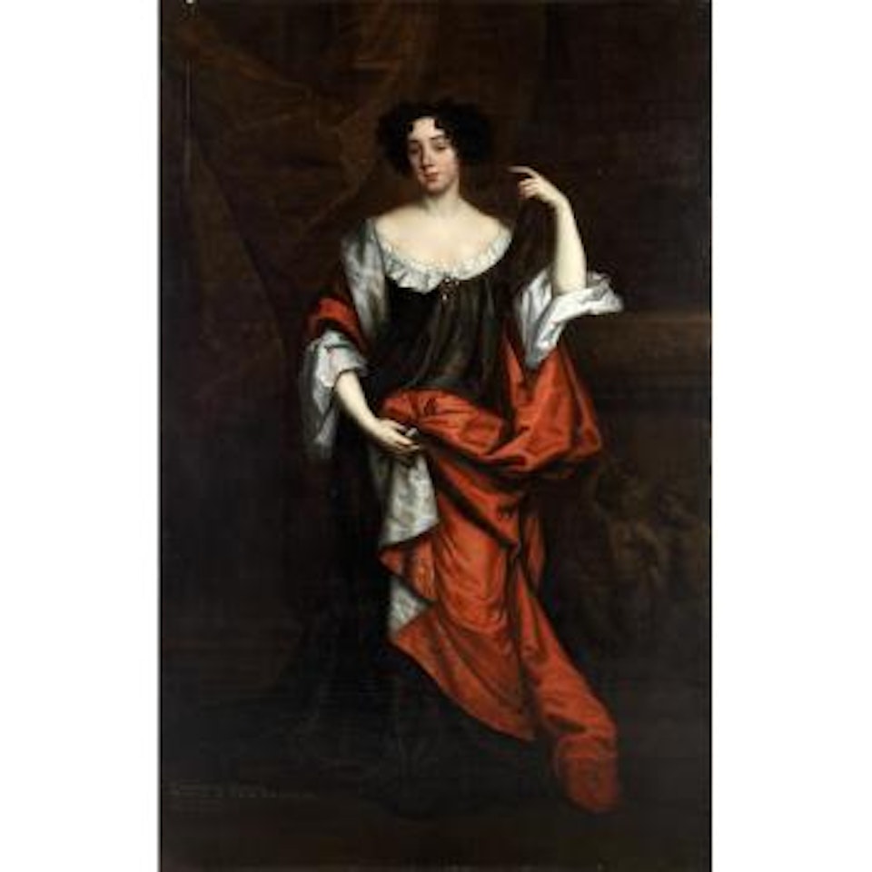 Portrait of Elizabeth Dering, full-length, in a black dress with a red wrap by Sir Peter Lely