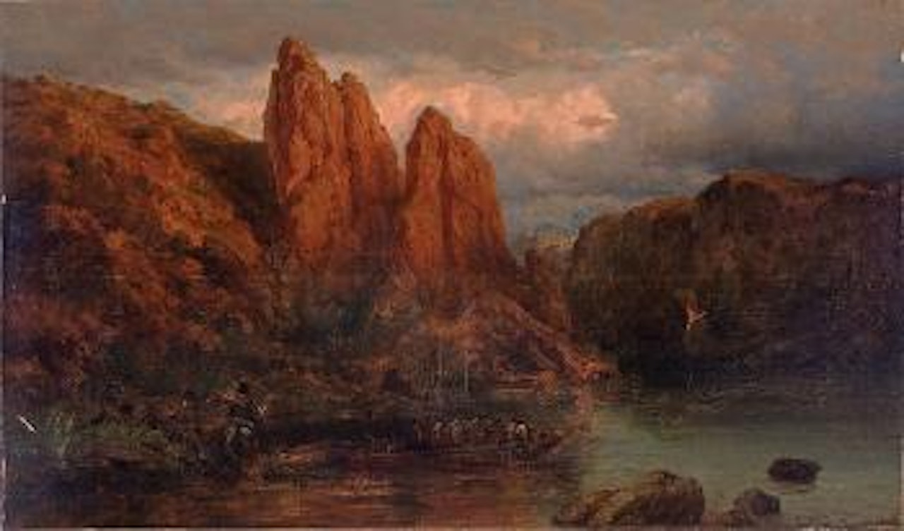 Crossing the Danube at Dusk by Adolf Hoeffler by Adolf Schreyer