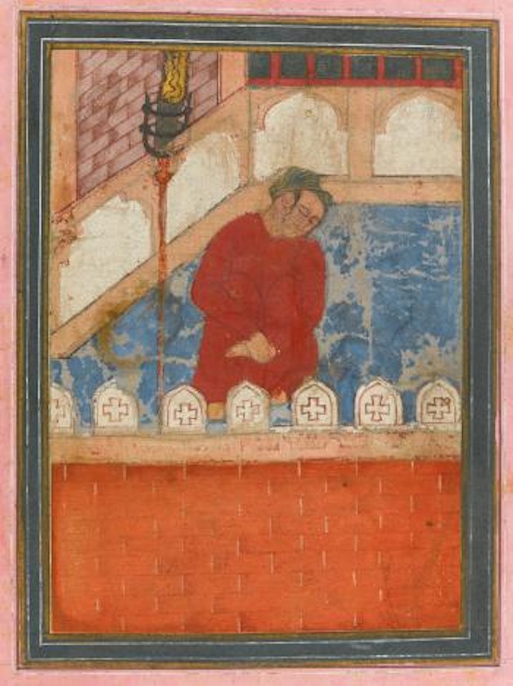 A Guard Dozes At Night, A Fragment from The Hamzanama by Mughal School