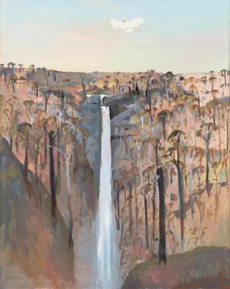 Waterfall on the banks of the Shoalhaven River with white cockatoo by Arthur Merric Bloomfield Boyd