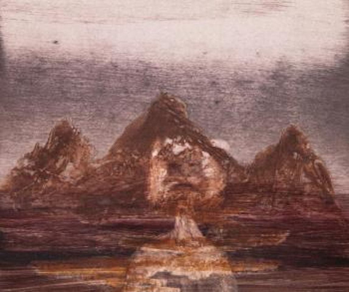 Ned Kelly and three mountains by Sidney Nolan