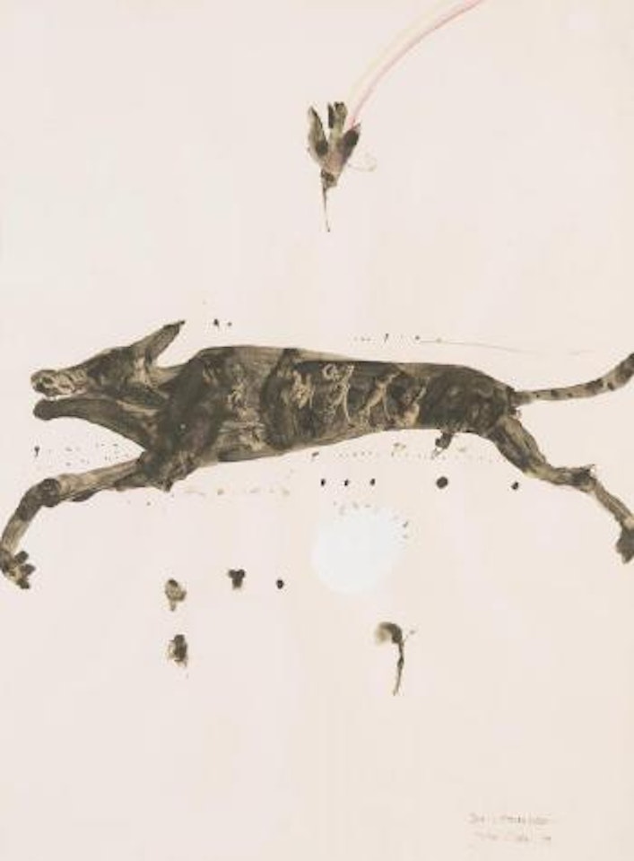 Dog and honeyeaters by John Olsen