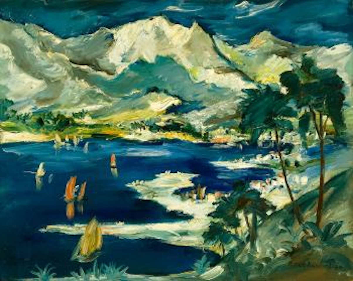 Südliche Berglandschaft mit See by Franz Heckendorf