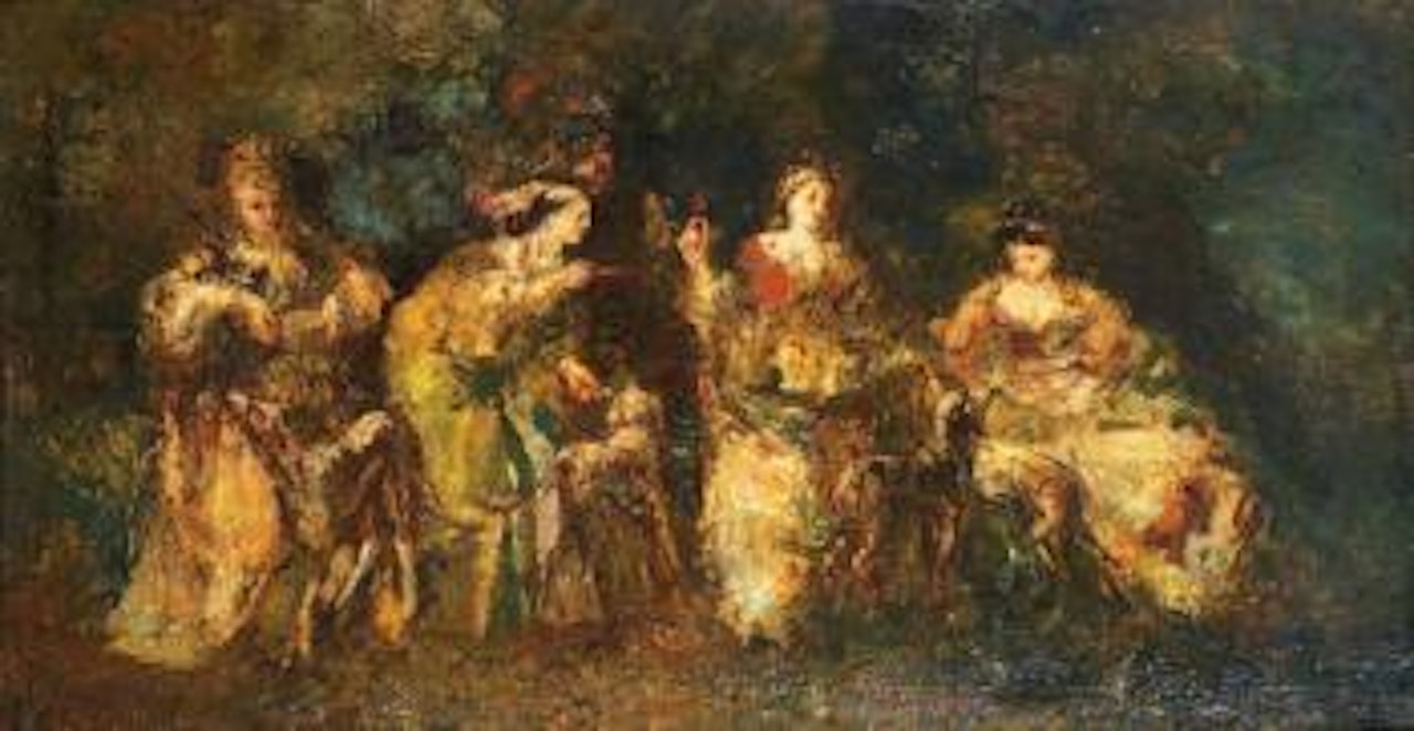 Quatre élégantes au parc by Adolphe Monticelli