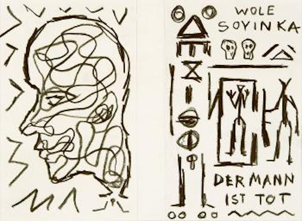 Zwei Buchumschlagentwürfe zu Wole Soyinkas Romanen 'Der Mann ist tot' und 'Aké' by A.R. Penck