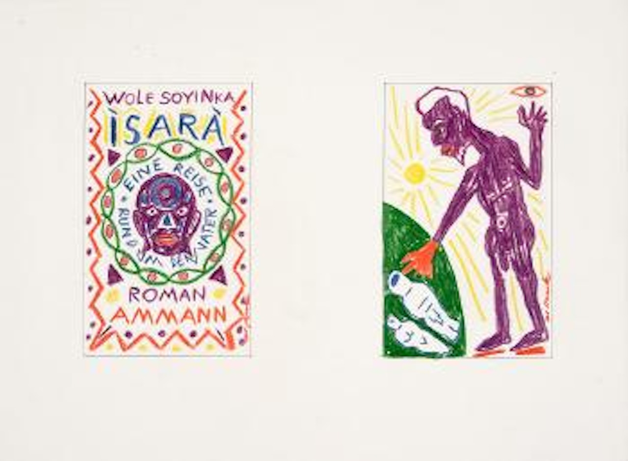 Buchumschlagentwurf zu Wole Soyinkas Roman 'Isarà - Eine Reise rund um den Vater' by A.R. Penck