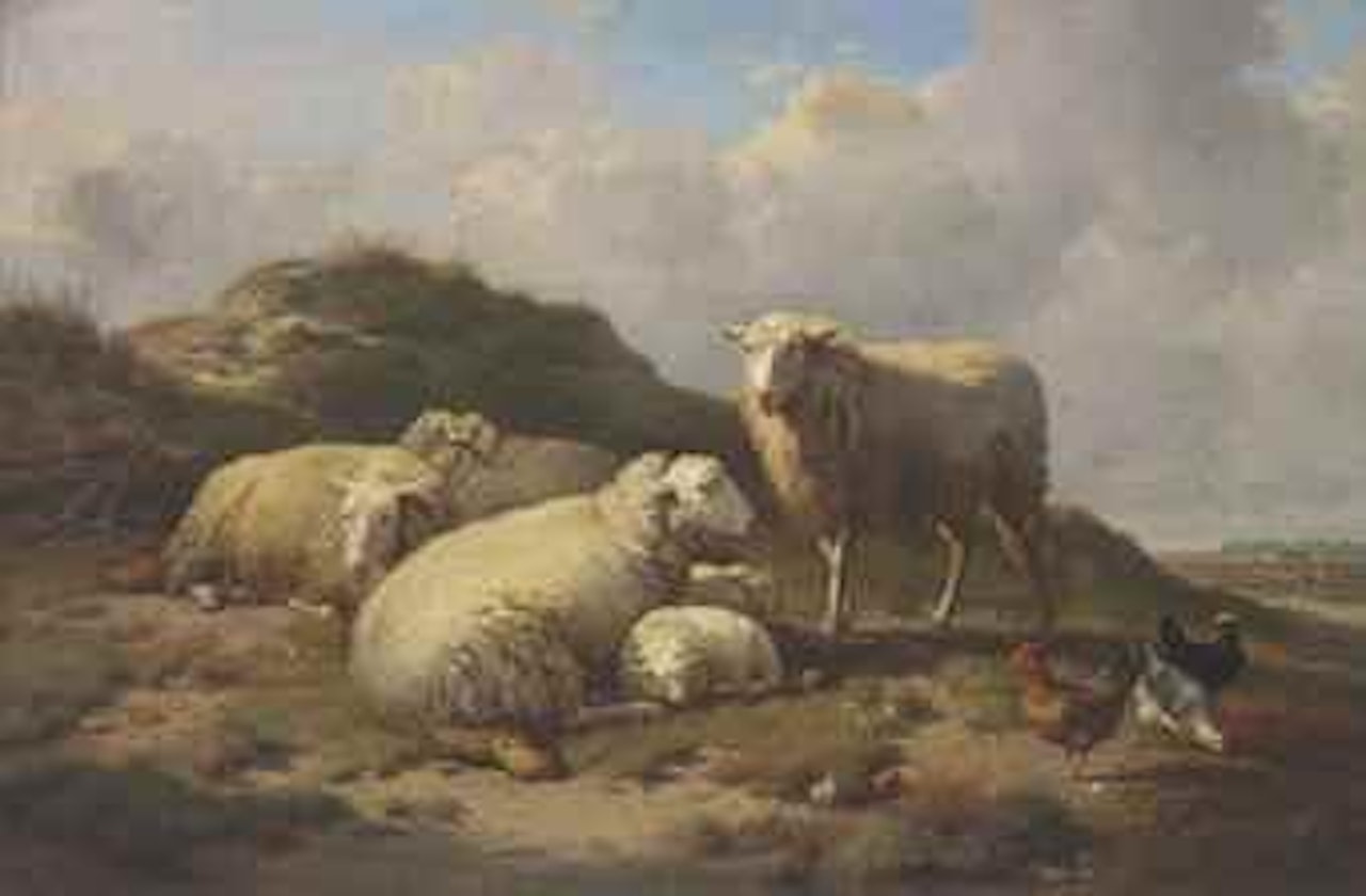 Sheep and Chickens in a Landscape by Eugène Joseph Verboeckhoven