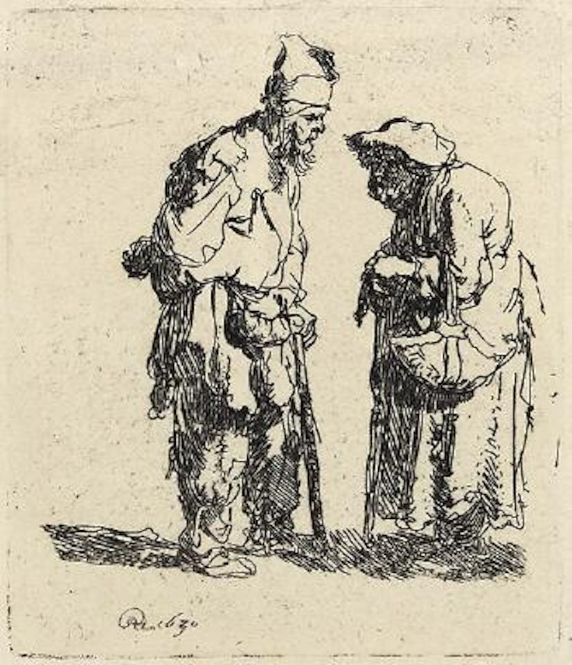 Bettler und Bettlerin in Unterhaltung by Attributed to Rembrandt Harmensz van Rijn