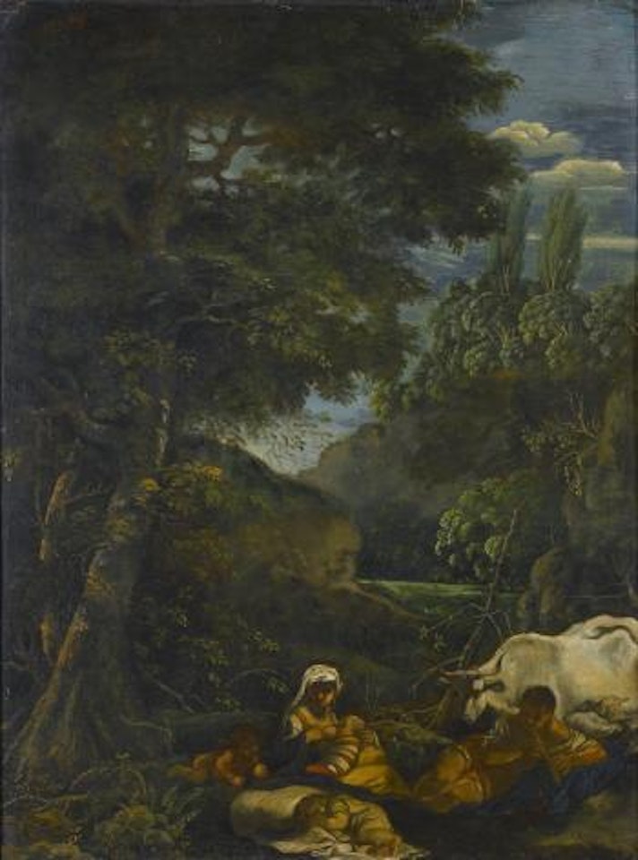 Travellers resting in a landscape by Roman School