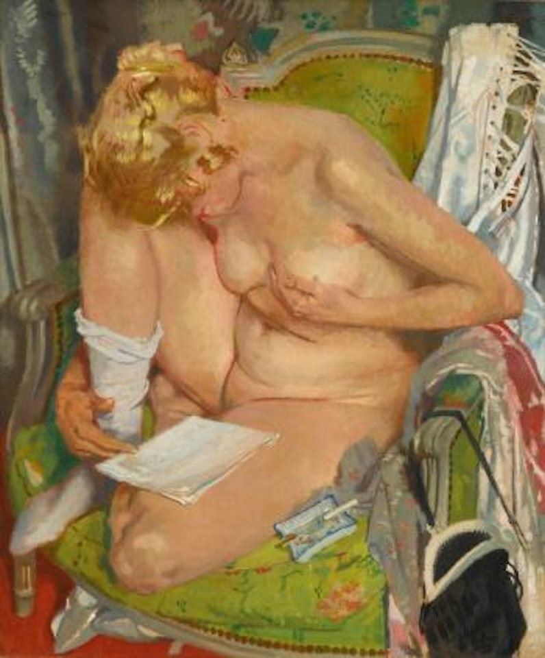 Nude girl reading by William Orpen