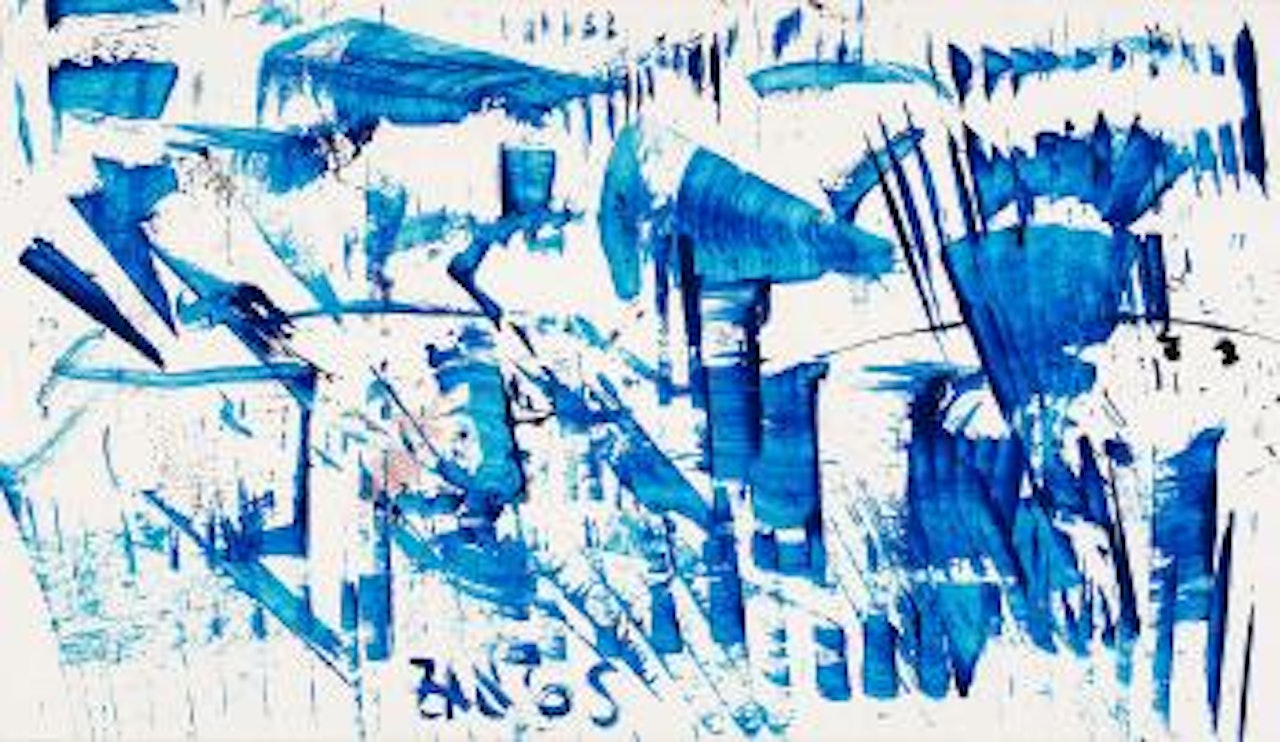 Blaues Scheibenwischerbild by Herbert Zangs