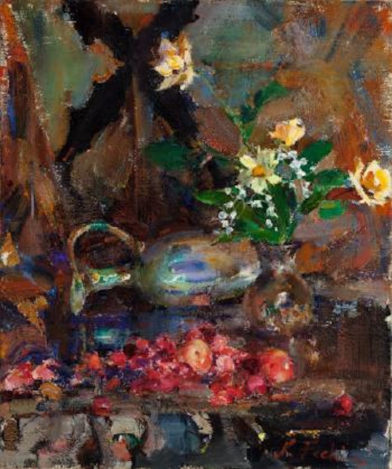 Still Life with Cherries, Pitcher, and Bouquet by Nicolai Fechin