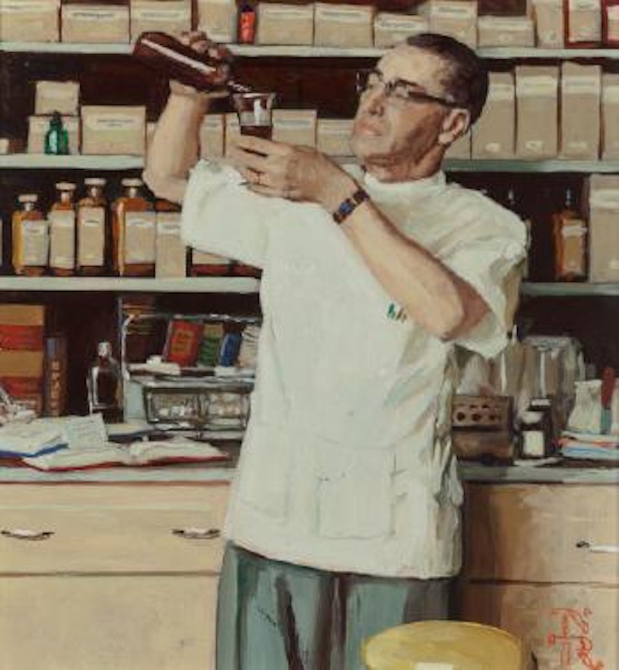 Study for The Pharmacist, Upjohn: Pharmaceuticals advertisement by Norman Rockwell