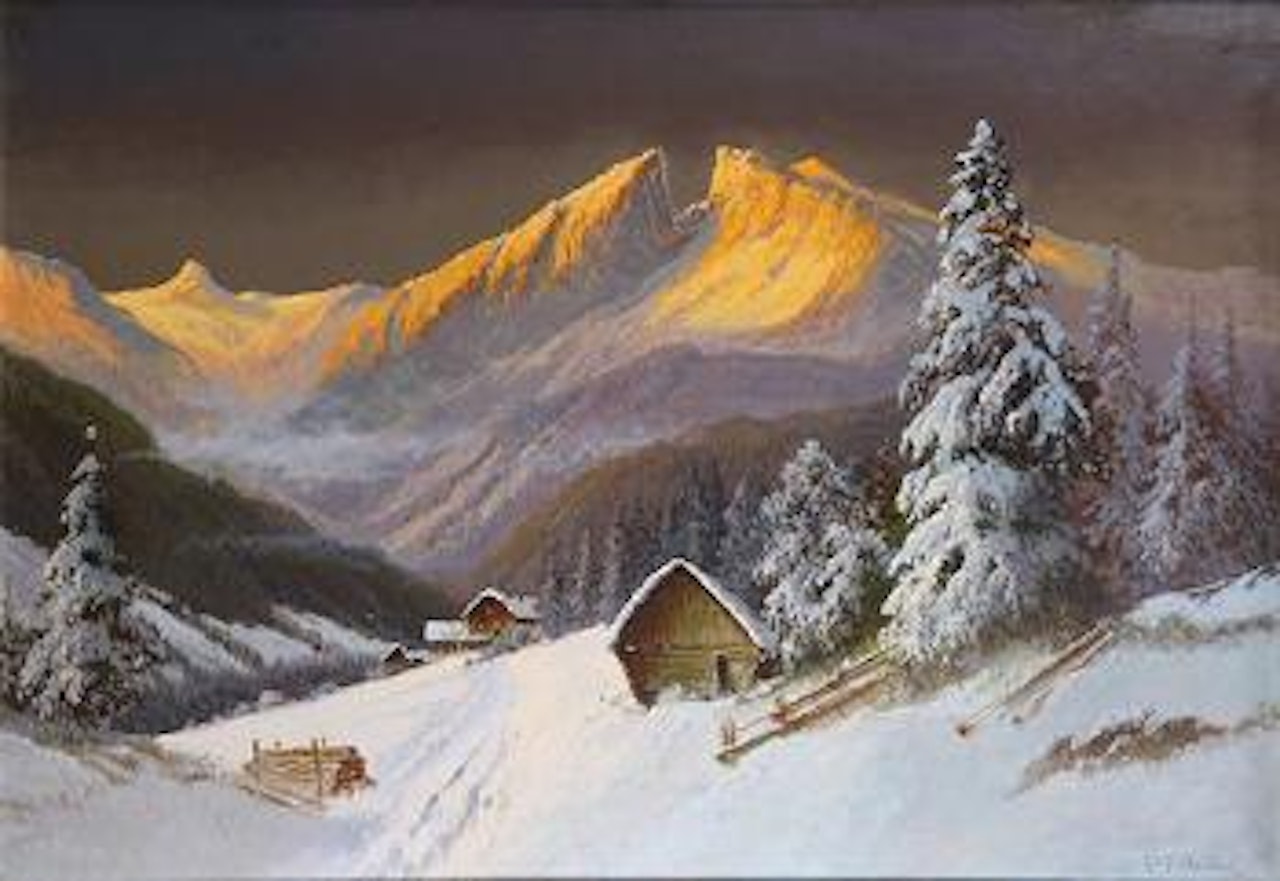 Sunrise on a snow-covered mountain by Ivan Fedorovich Choultse