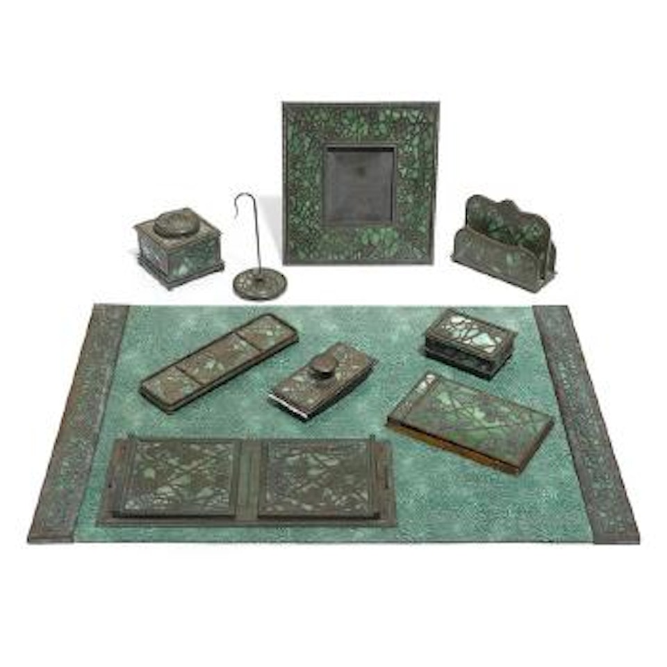 A eight-piece desk set by Tiffany Studios
