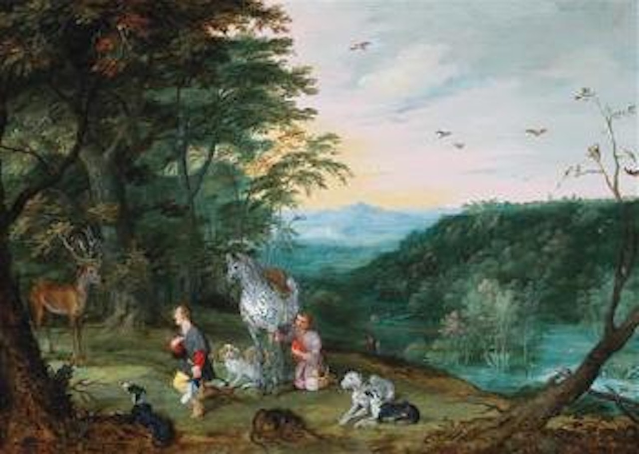 A landscape with Saint Hubert by Jan Brueghel the Younger