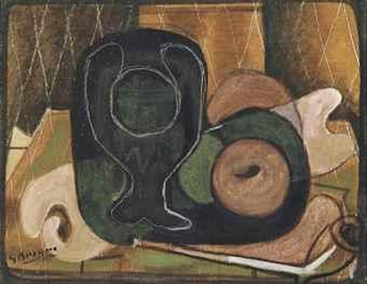 Verre, pomme, serviette et pipe by Georges Braque