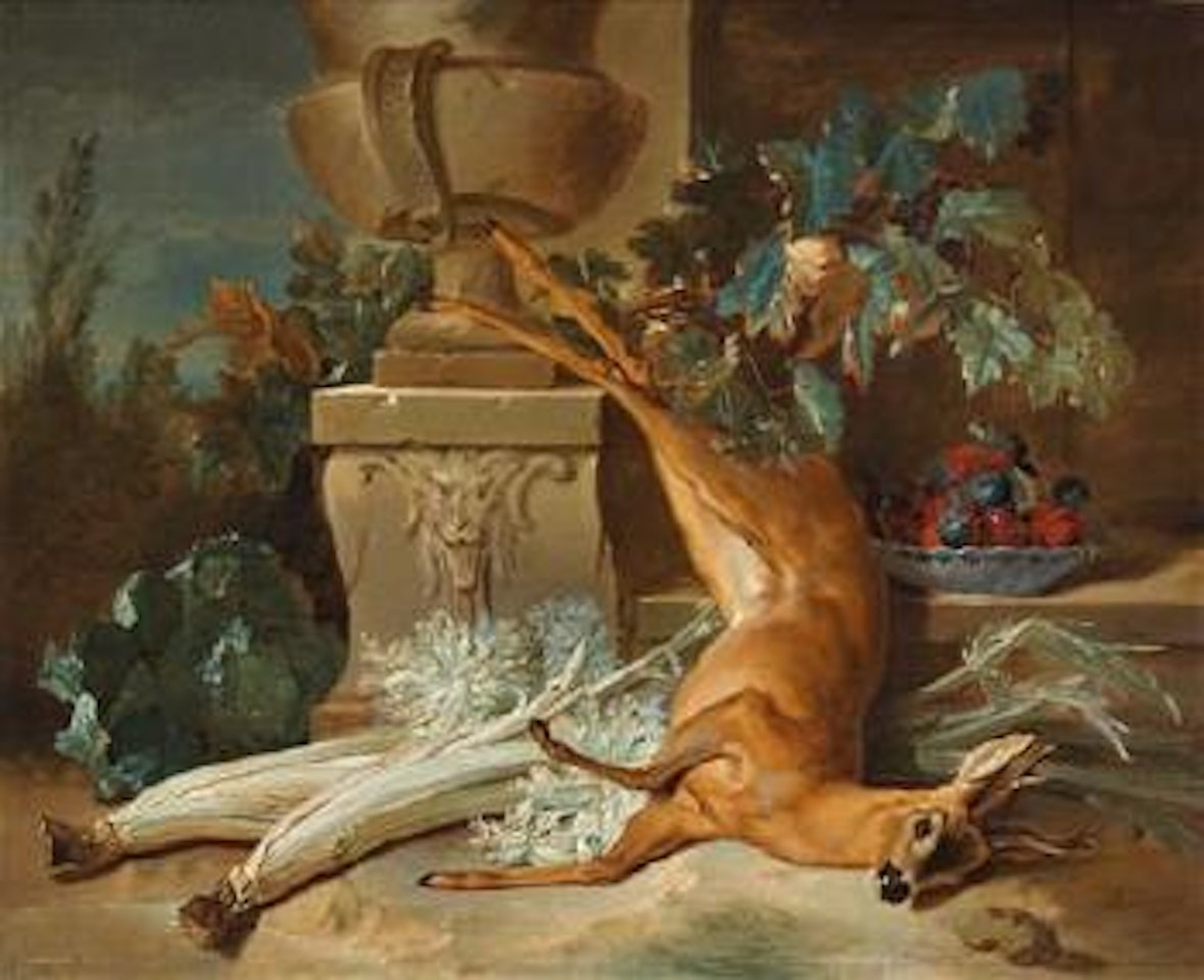 A still life with a roebuck, fruit and vegetables by Jean-Baptiste Oudry