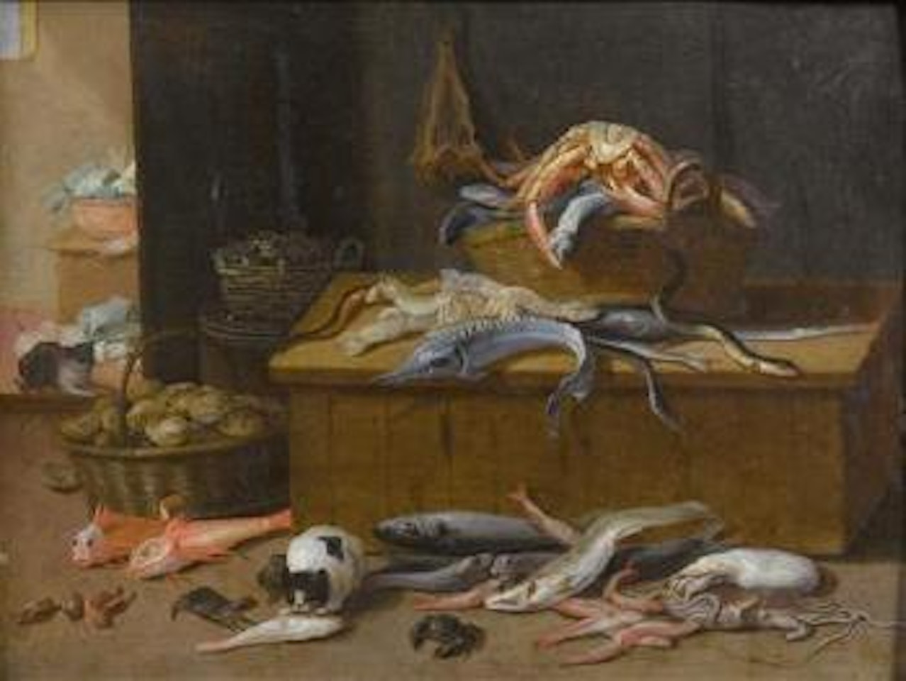 Still life with marine creatures and cats; and Still life with a partridge, boar and hound by Jan Van Kessel The Elder