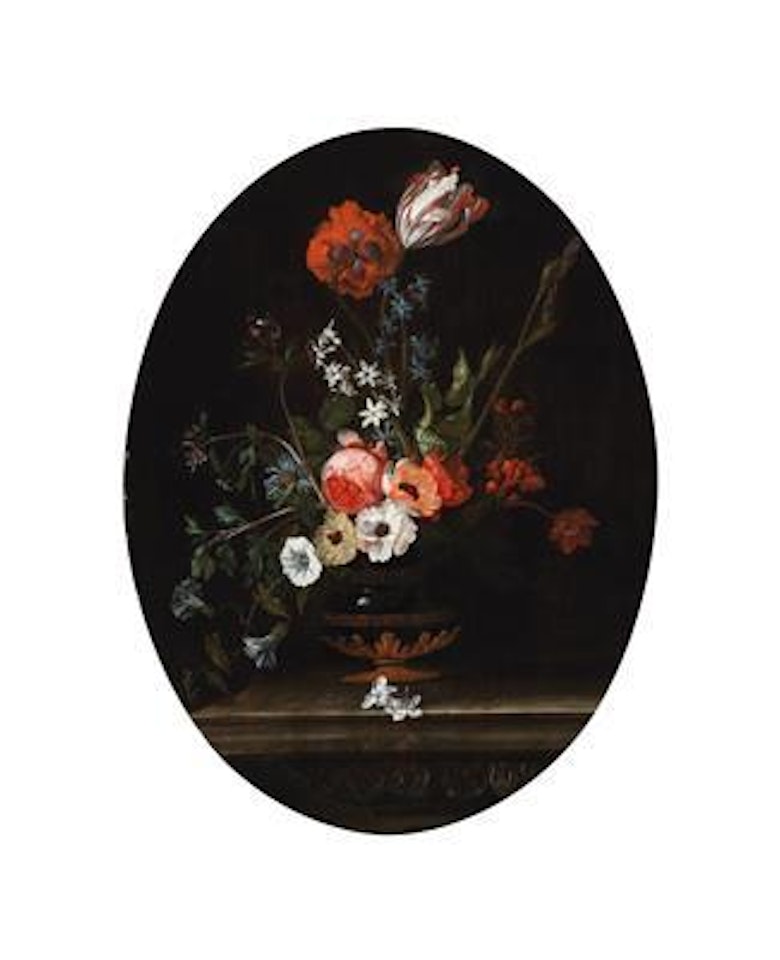 A still life of flowers on a stone balustrade by Jacques Samuel Bernard