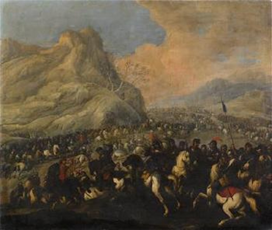 A Battle Scene, in a rocky landscape by Neapolitan School