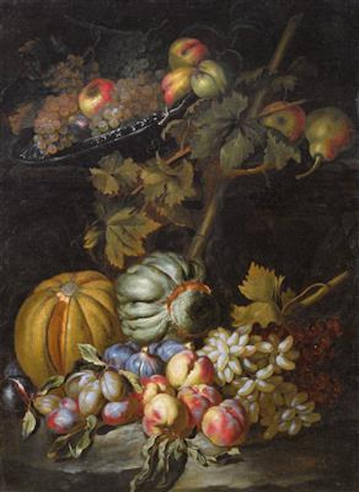 Still life with melons, figs, peaches, plums and grapes by Roman School
