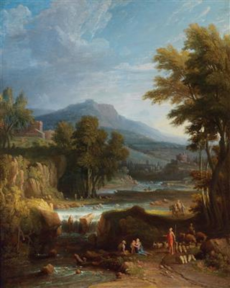 An Italianate landscape with shepherds by Roman School