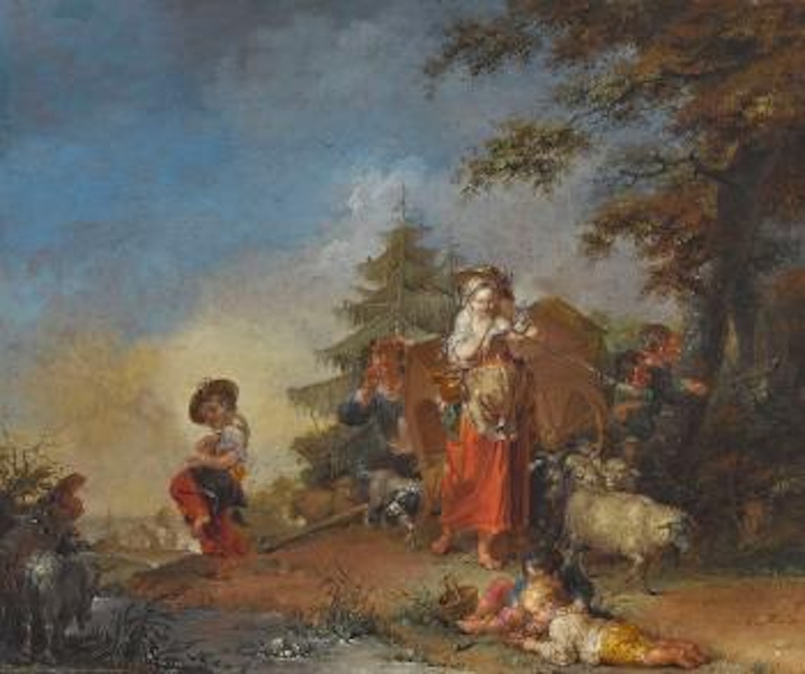 Brieflesende Schäferin mit Karren by Januarius Johann Rasso Zick