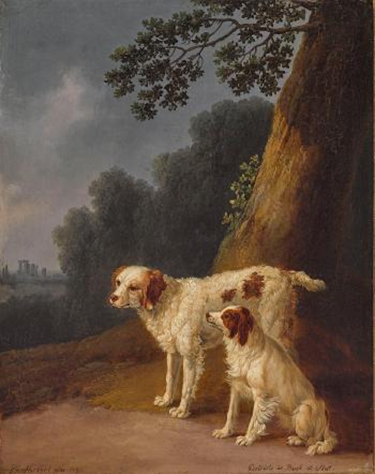 Zwei Hunde in einer Landschaft by Jacob Philipp Hackert