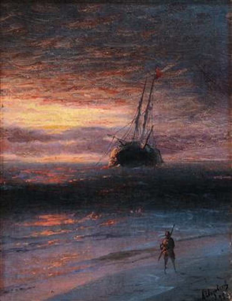 Fisherman on the beach in the evening light by Ivan Konstantinovich Aivazovsky