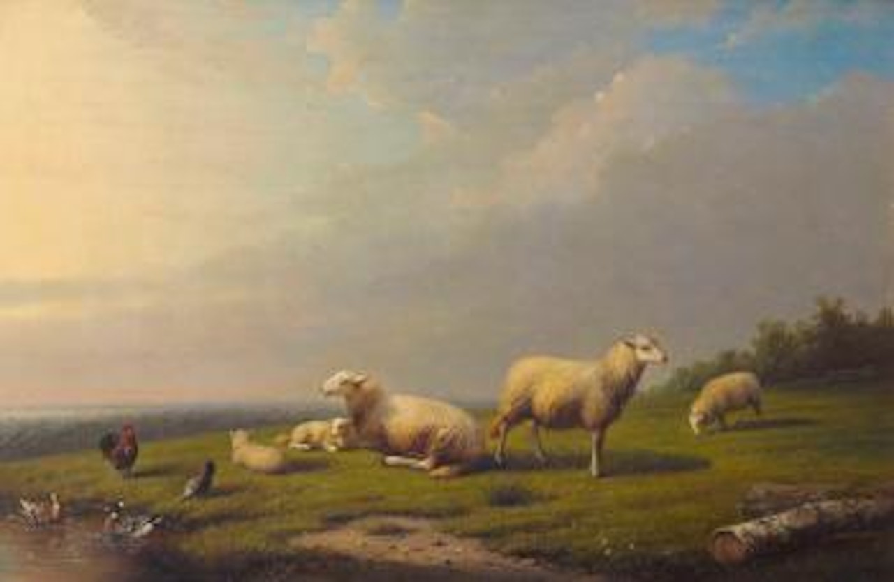 Weidende Schafe und Federvieh am Ufer by Eugène Joseph Verboeckhoven