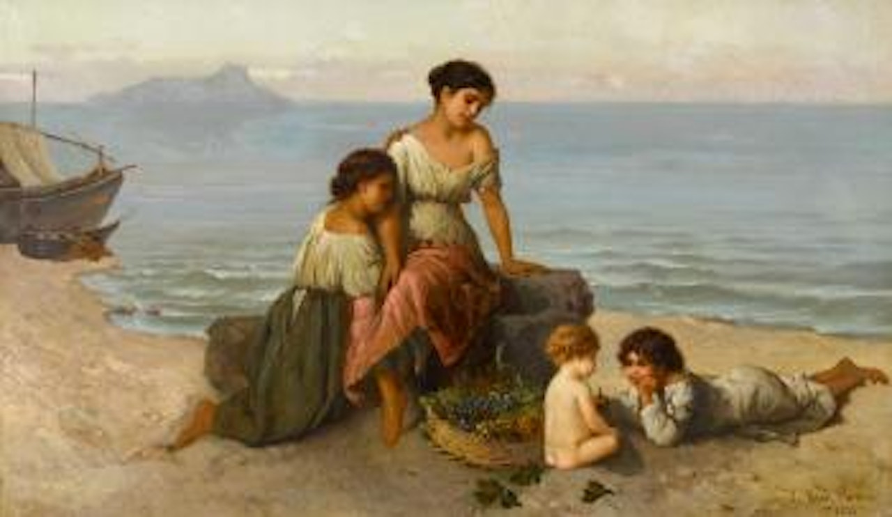 Strandszene mit Frau und Kindern by Wilhelm Kray