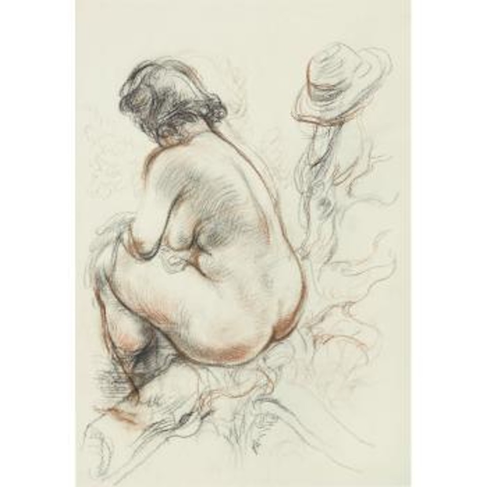 Nude seated on a fallen tree and nude with a straw hat: A double-sided drawing by George Grosz