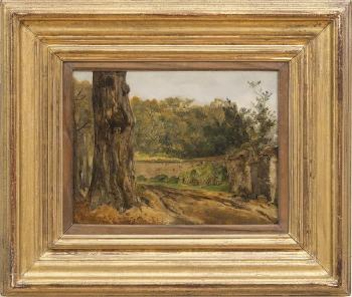 Tronc de Châtaignier devant le mur du domaine by Théodore Rousseau