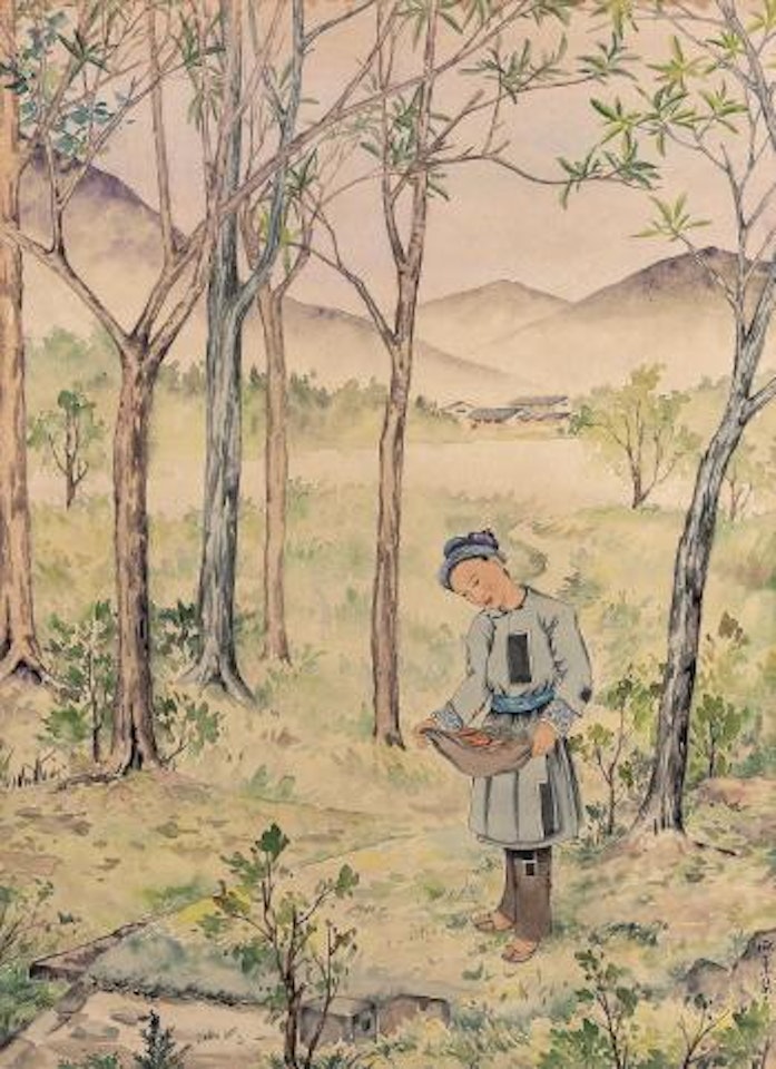 Hmong woman in forest by Pang Xunqin