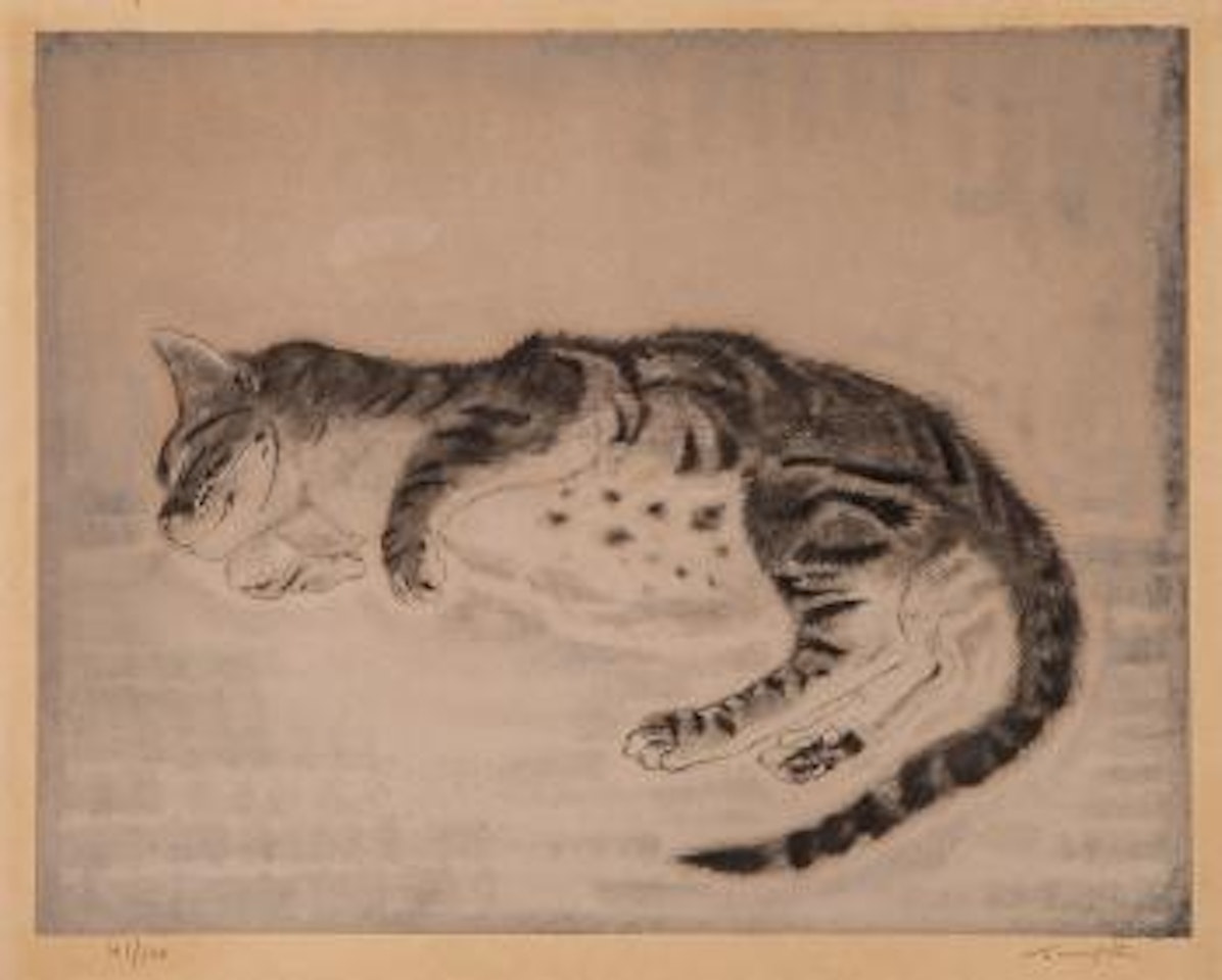 Chat dormant by Leonard Tsuguharu Foujita
