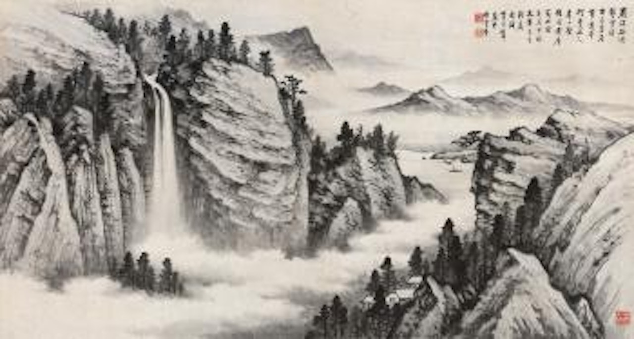 Waterfall in autumn by Huang Junbi