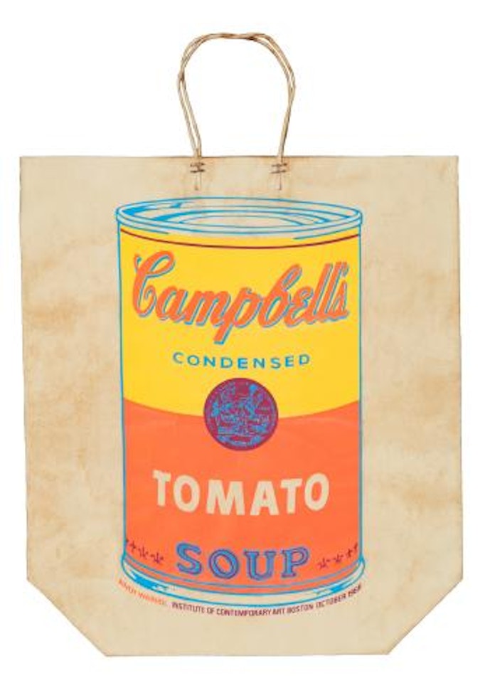 Campbell's soup can on shopping bag by Andy Warhol