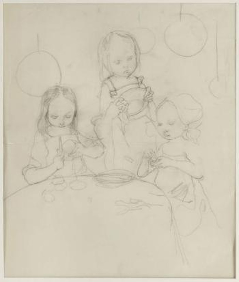Petites filles épluchant des pommes de terre by Leonard Tsuguharu Foujita