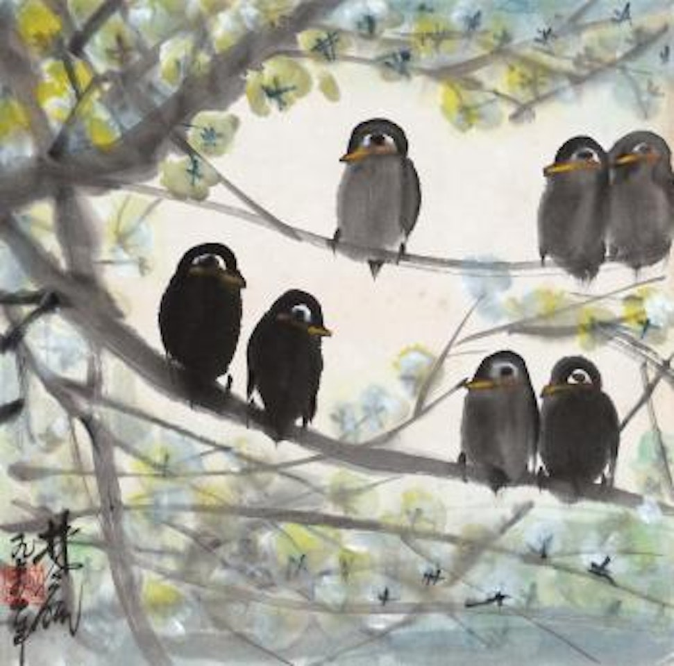 Pear blossom and bird by Lin Fengmian