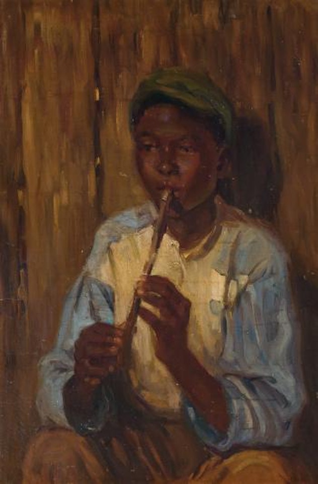 Young boy playing a whistle by Sir Frank Brangwyn