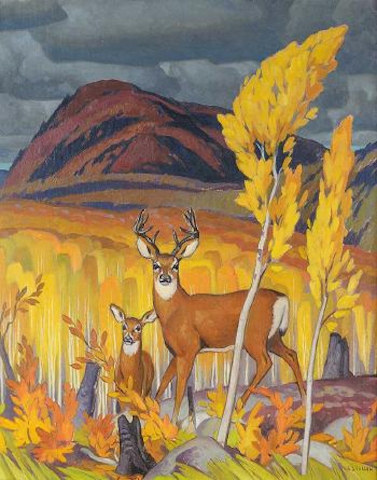 Untitled - Deer along the Madawaska River, Algonquin Park by Alfred Joseph Casson