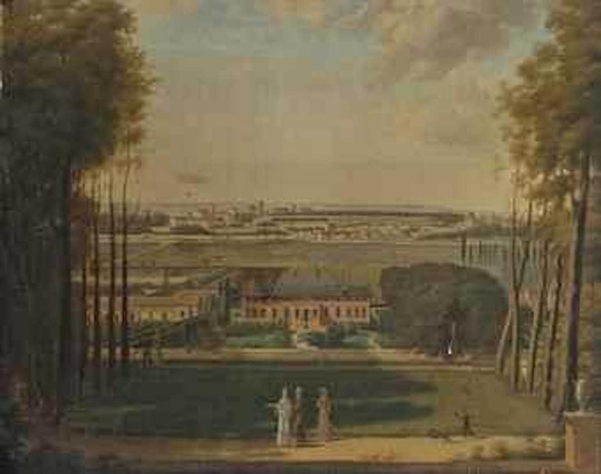 Vue du château d'Ivry avec la duchesse douairière d'Orléans en promenade by French School