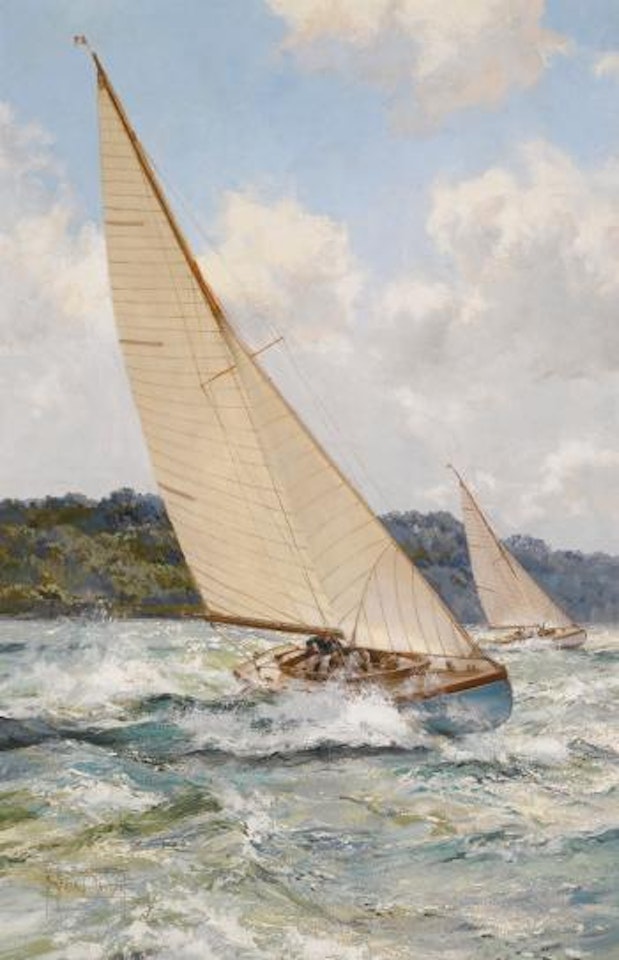Gay Weather: one-designs racing inshore and out of the tide off the isle of wight by Montague Dawson