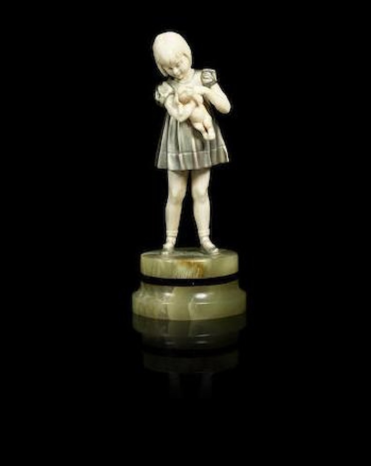 A Girl with Puppy by Ferdinand Preiss