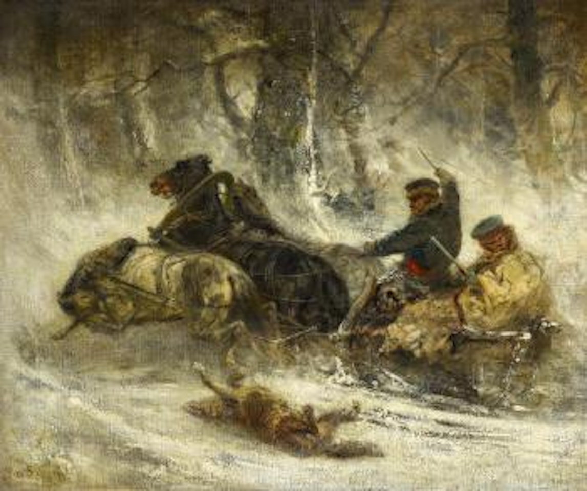 Woolf hunt in winter by Adolf Schreyer