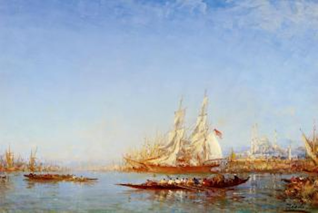 Voiliers et caîques devant Sainte Sophie by Félix Ziem