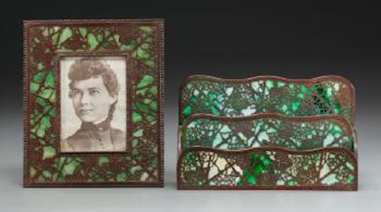 A Grapevine Frame And Letter Rack by Tiffany Studios