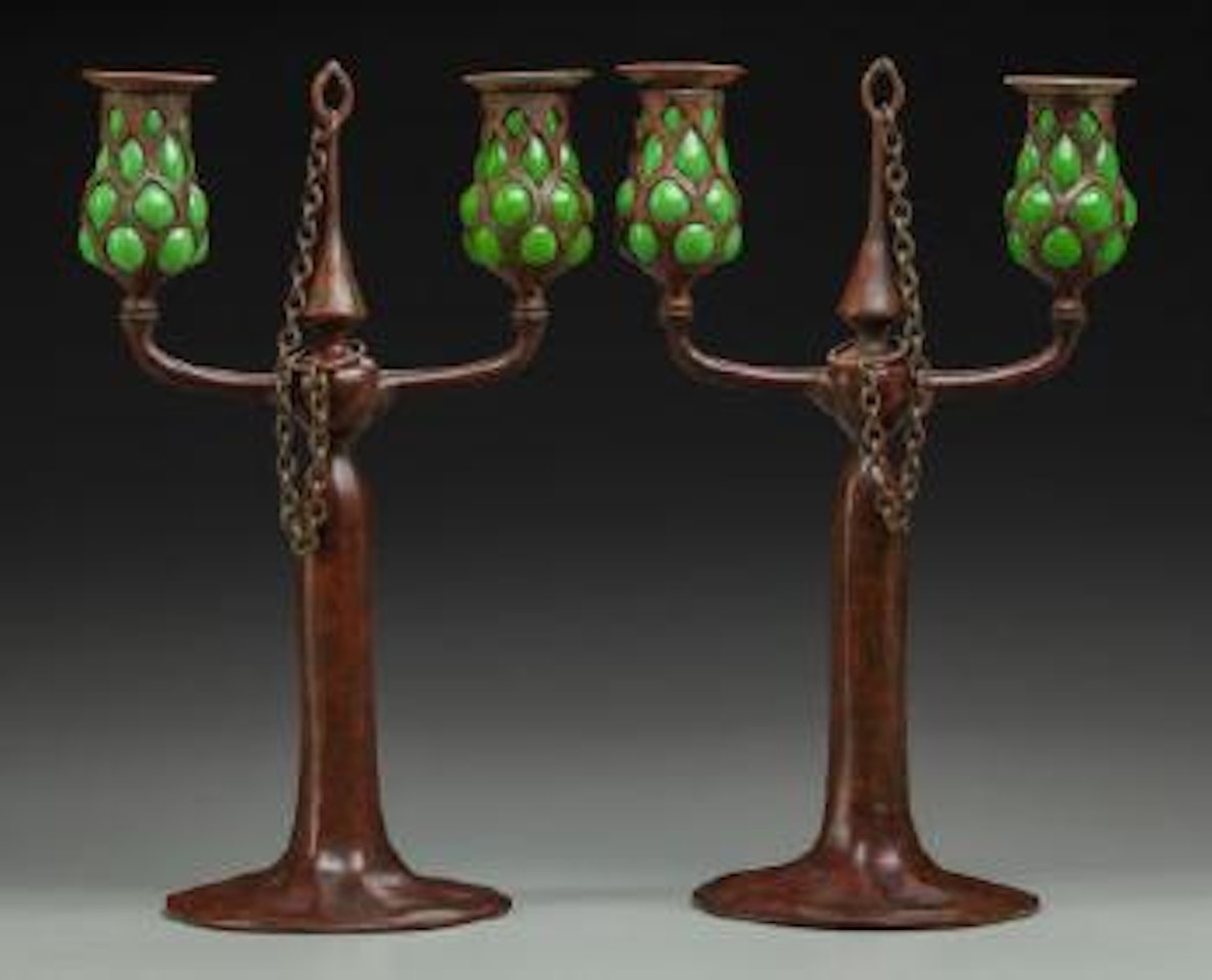 Pair of Two-Light Candelabra by Tiffany Studios